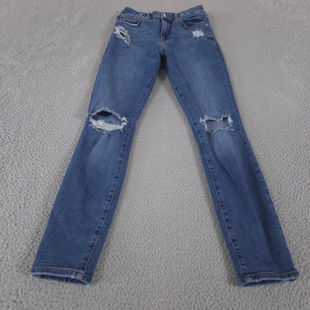 Good American Jeans Women 6/28 Blue Good Waist Skinny Distressed High Rise Denim